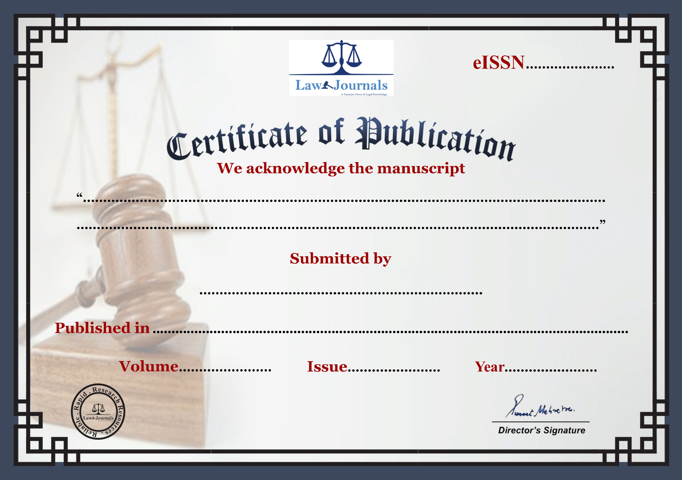 Legal Publication Certificate
